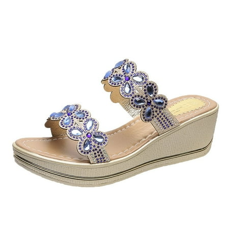 

FZM Women shoes Women Ladies Bohemia Wedges Thick Peep Toe Sandals Slippers Shoes