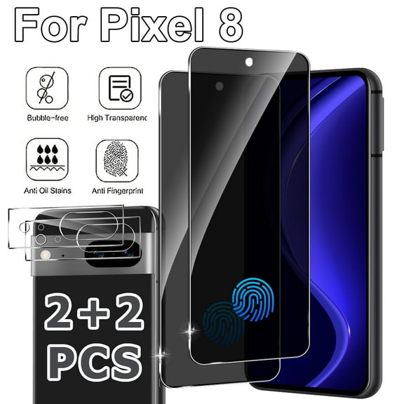 [2 2 Pack] For Pixel 8 Privacy Screen Protector With Camera Lens Protector, Anti Spy Anti-Scratch, 9H Tempered Glass, Compatible Fingerprint, High Responsive, Easy To Install Anti-Spy Protection