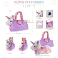 thumbnail image 2 of DolliBu Pink Unicorn Plush Purse Pet Carrier - Cute Unicorn Stuffed Animal Purse Bag For Girls, Removable Rainbow Unicorn Plush in Purple Leather Handbag for Dress Up, Pretend Play, and Travel, 2 of 7