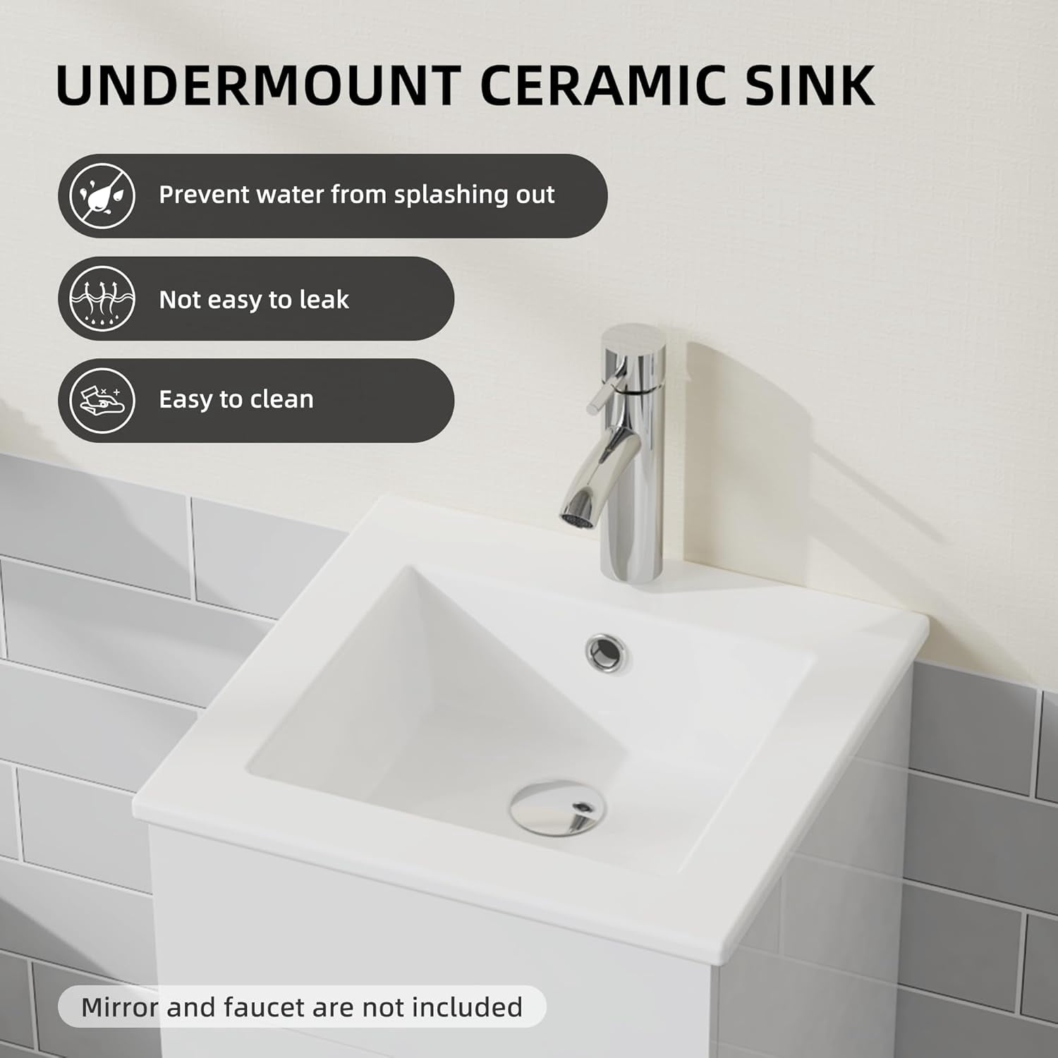 Goodyo 16" Small Bathroom Vanity Single Sink, Freestanding Modern Bathroom Cabinet with White Drop in Sink, 2 Doors Wood Storage Cabinet, White