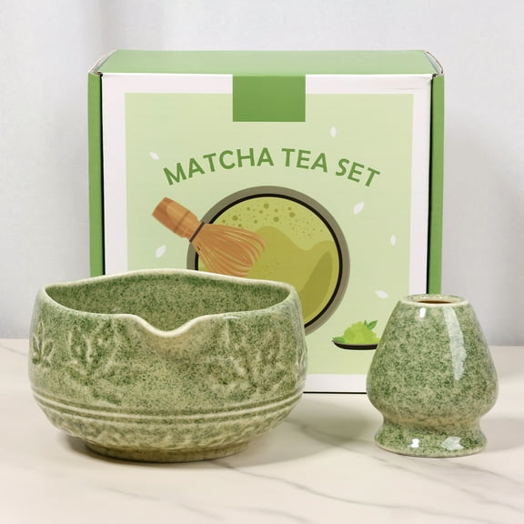 Matcha Bowl and Whisk Holder Set 550 ml/20 oz Safe Matcha Tea Bowl with Spout Ceramic Whisk Stand Dishwasher Safe for Tea Lovers