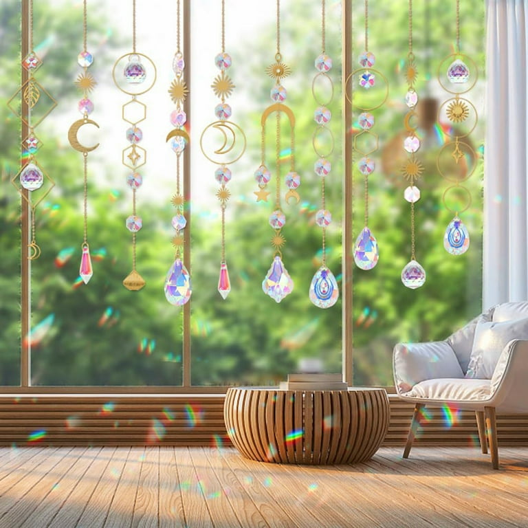 Fusipu Bead Pendant Set 200 set Diy Suncatcher Making Kits for Adults Kids Faux Sun Catchers Crafts with Hooks Rainbow Maker Shiny Rhinestones for