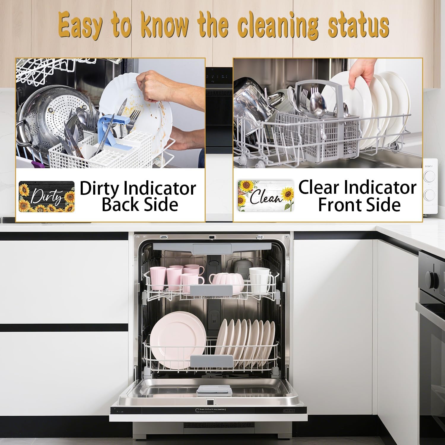 Dishwasher Magnet Clean Dirty Sign - Sunflower Clean Dirty Dish Washer Magnet Flower Clean Dirty Signs Double Sided Strong Magnetic Dish Washer Indicator for Kitchen Refrigerator Home Decor