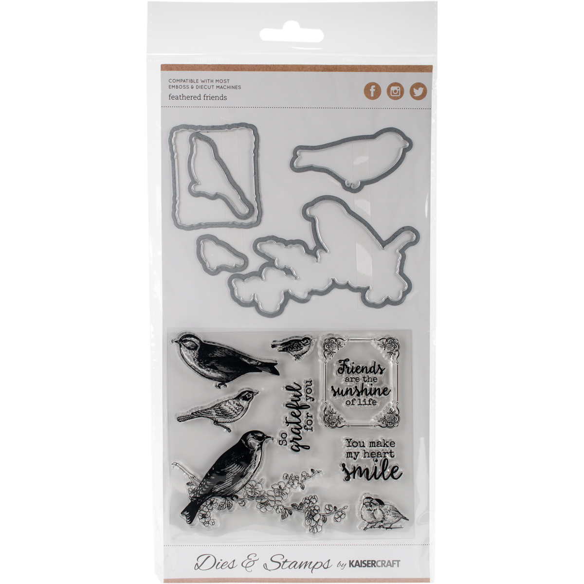 Kaisercraft Dies and Stamps, Feathered Friends, .5" x 1" to 2.25" x 3.5