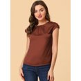 thumbnail image 2 of Unique Bargains Blouse Soyeuse à Manches Courtes pour Femmes Col Rond Plissé Décontracté Élégant, 2 of 5