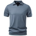 thumbnail image 5 of Ceisia Men's Short Sleeve Casual Solid Tencel Shirt V-Neck Business Dolphin Collar Relaxed Top Gifts for Father Blue S, 5 of 6