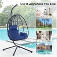 thumbnail image 3 of SESSLIFE Outdoor Indoor Egg Chair with Stand, Rattan Hangging Egg Chair with Thick Cushion and Headrest for Bedroom, Porch, Garden, Balcony, Patio, Blue, 3 of 7
