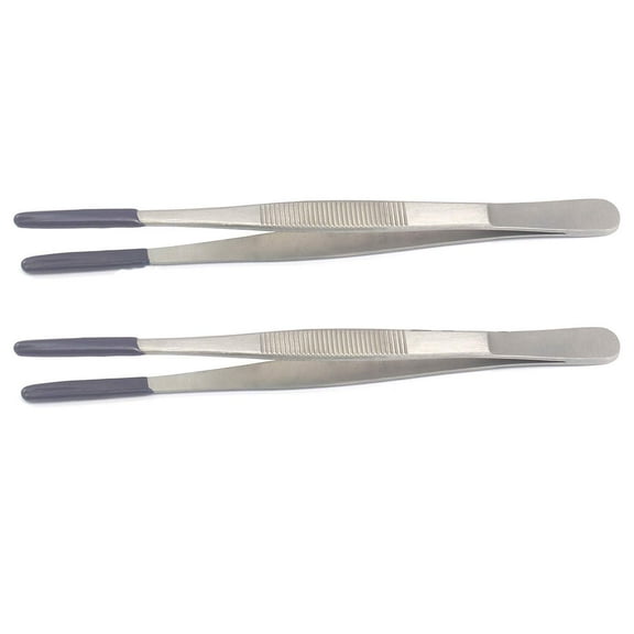 OdontoMed2011 Pack of 2 Pieces 6" Tweezers Pvc Rubber Coated Tips Utility Jewelry Forceps Handling Parts Holding No Marring Stainless Steel Tweezers