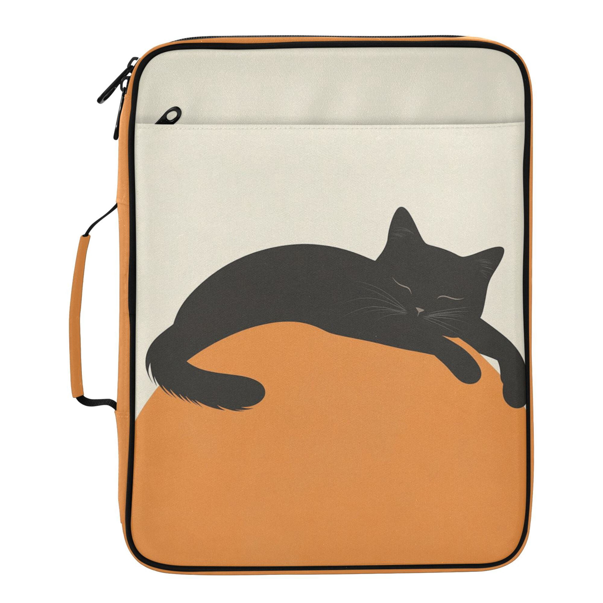 FORMRS Accordion File Folder A4 Size 7-Pocket Expanding Document Organizer Bag with 3 Ring Binder, Sleeping Black Cat