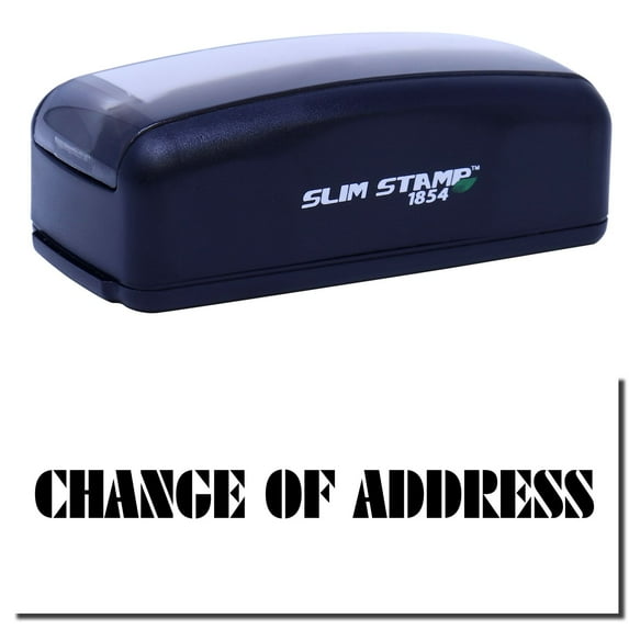 Large Pre-Inked Change Of Address Stamp, Slim 1854, Ultra Slim Design, Impression Size 1-13/16" by 2-1/2", Up to 25,000 Impressions - Black Ink