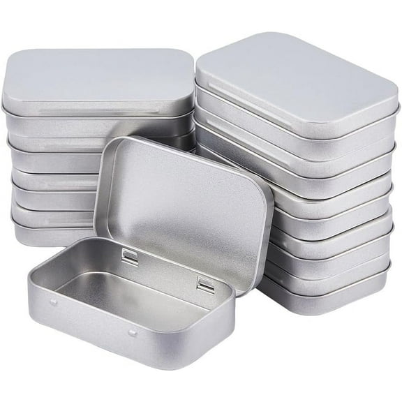 10Pcs Small Rectangle Tin Box Containers Silver Empty Metal Box Tinplate Bead Storage Tin Box with Lid