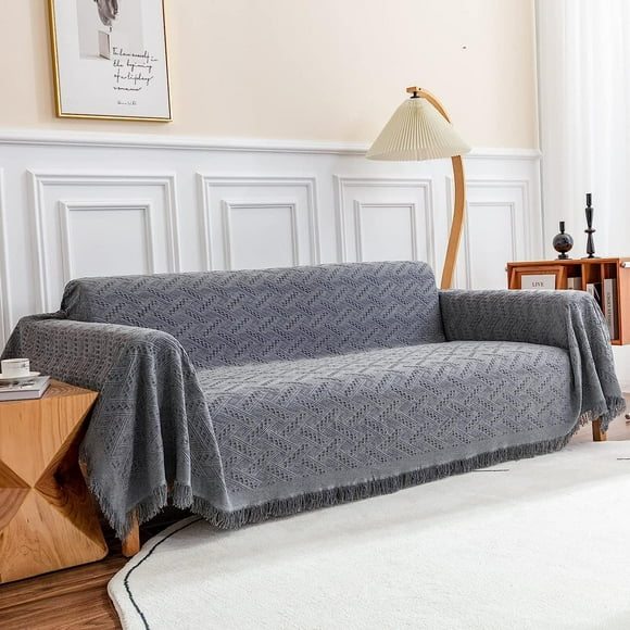 Deep Dream Sectional Couch Cover - Geometrical Jacquard Fabric Sofa Cover for 3 Cushion Couch, Dogs - Medium, 71&quot; x 91&quot;, Dark Grey