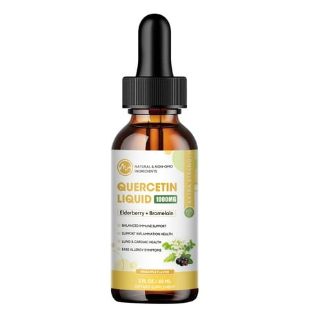 Quercetin Liquid Drops, Quercetin Supplements, Quercetin with Bromelain Elderberry Vitamin for Immunity Health Respiratory Health Skin Care, 2 Fl oz