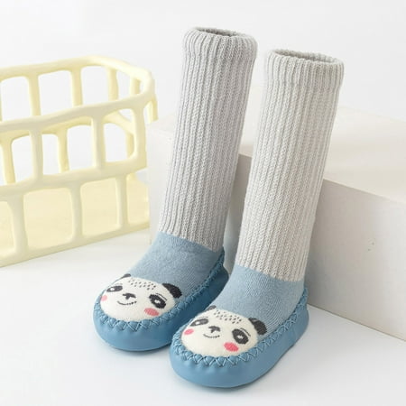 

LYCAQL Baby Shoes Autumn and Winter Cute Children Toddler Shoes Flat Bottom Non Slip Long Tube Sock Shoes Warm and Little Boys Slip on (Blue 4.5 )