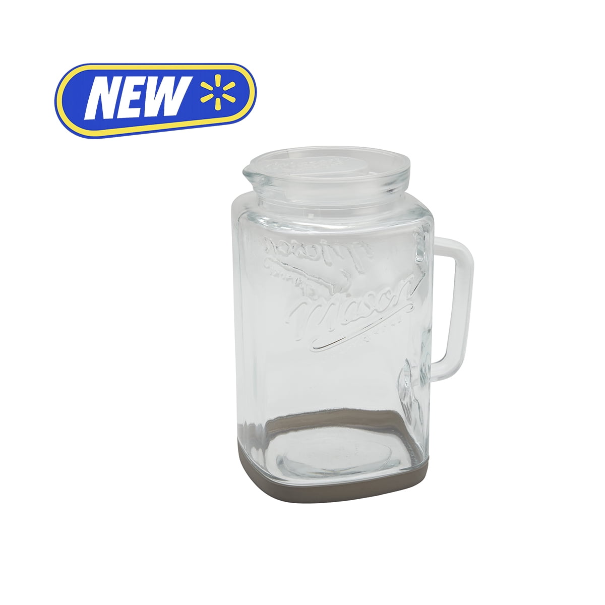 (4 pack) Mason Craft & More Glass 1 Gallon Pitcher with Removable Plastic Lid and Silicone Base, Gray, Well Suited to Cold Drink Preparation