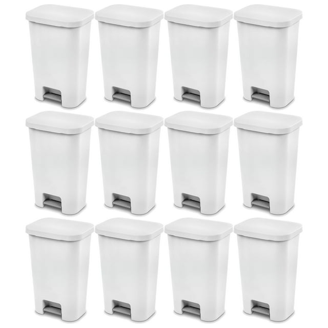 Sterilite 11.9 Gal Rectangle Step On Trash Kitchen Wastebasket, (12 Pack)