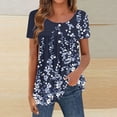thumbnail image 2 of DeHolifer Womens Tops Summer Casual Floral Printed Crewneck Button Up Pleated Lightweight Loose T-Shirts Navy L, 2 of 5