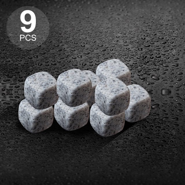 Ensemble de 9 Pcs Whiskey Stones Pierres Rafraîchissantes Pierres à Glace pour Whisky Glaçons Rafraîchissants Cubes Réutilisables pour Whisky Vin Bière Jus