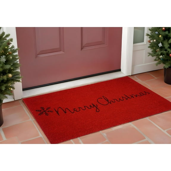 HomeRoots 555290 24 x 36 in. Red & Black Coir Merry Christmas Outdoor Door Mat