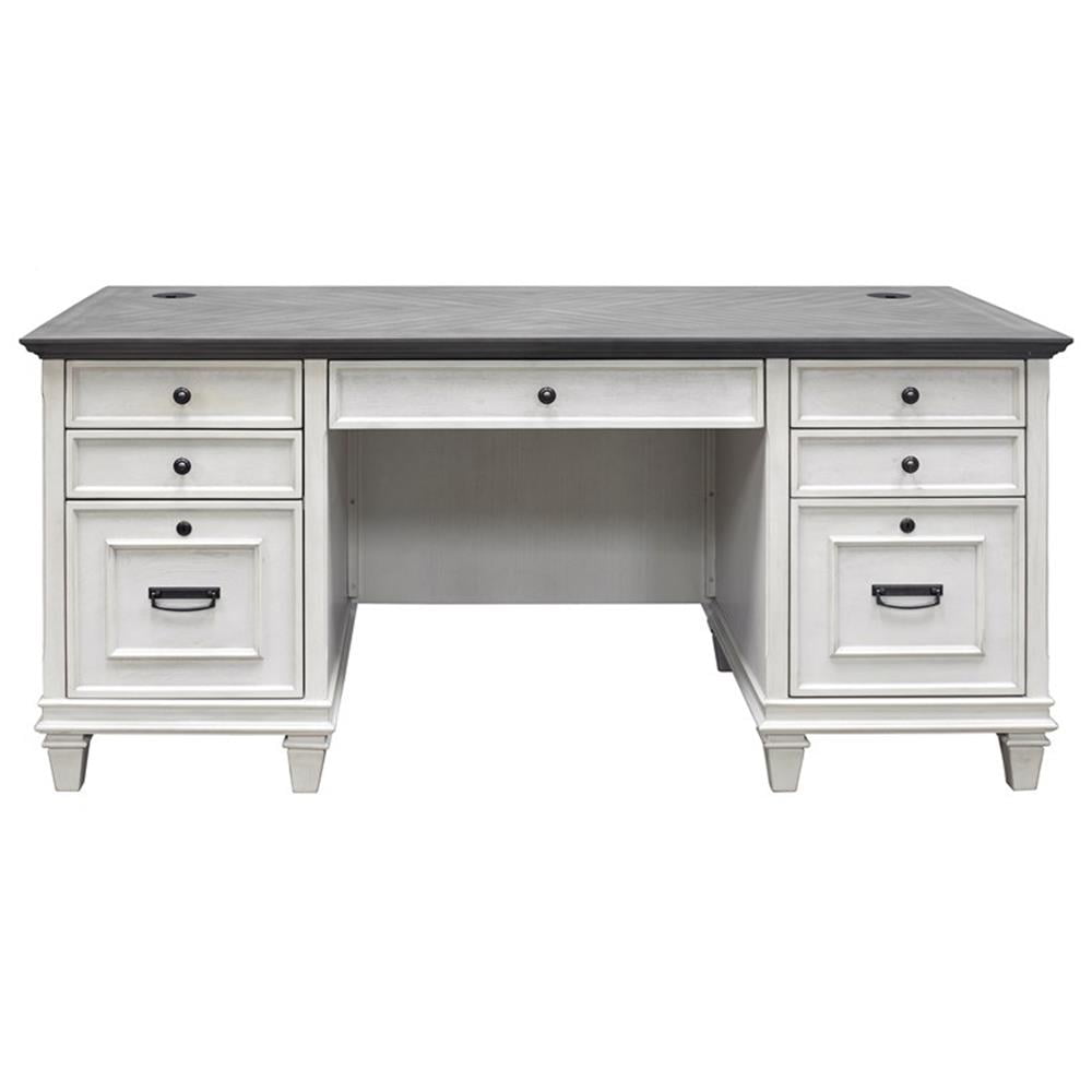 Pemberly Row Contemporary White Wood Double Pedestal Desk Executive Desk
