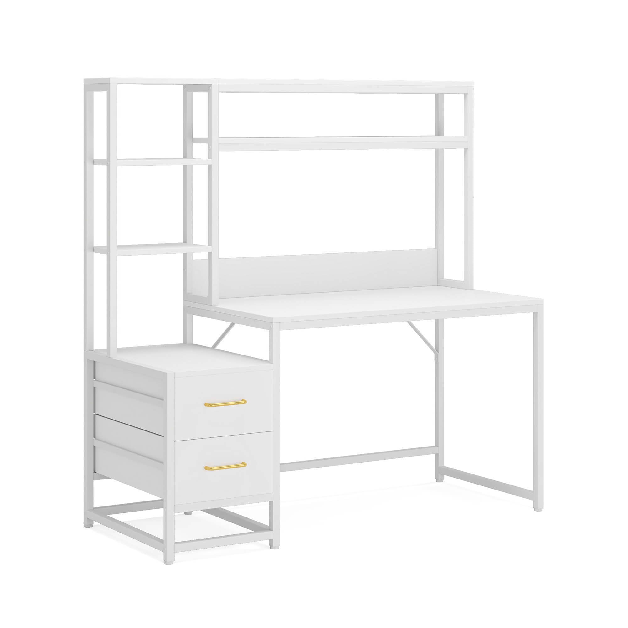 MAYEERTY 60" Tall Computer Desk with Hutch & 2 Drawers, Industrial Rustic Writing Table with Storage Shelves