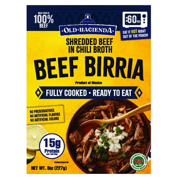 Old Hacienda Beef Birria, Shelf-Stable Heat and Eat 8oz. (227g) Pouch in Authentic Mexican Flavors