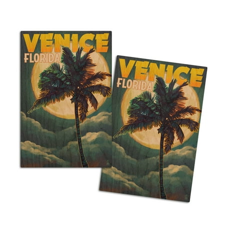 

Venice Florida Palms and Moon (4x6 Birch Wood Postcards 2-Pack Stationary Rustic Home Wall Decor)