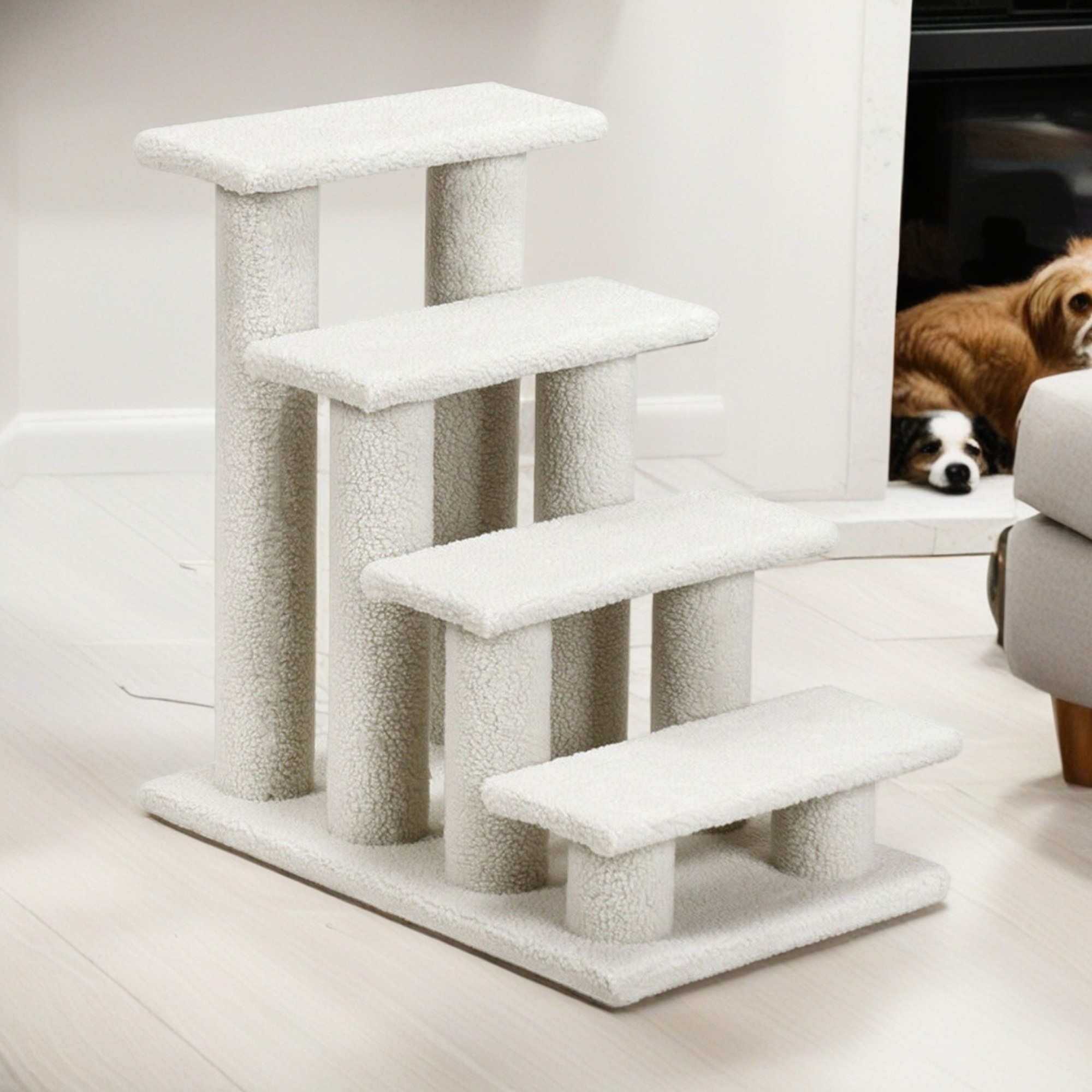 resenkos 24" Pet Stairs for Small Pet, 4-Step Ladder Ramp for Beds and Couch, Non-Slip Balanced Indoor Step, Beige