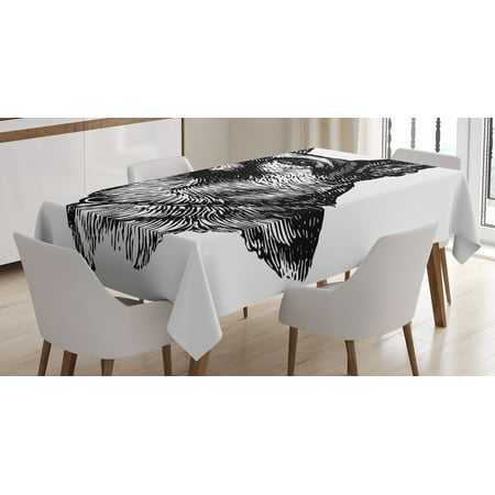 Animal Tablecloth, Pencil Sketchy Image of Dogs Human Best Friend Guardian Police Animal Artwork, Rectangular Table Cover for Dining Room Kitchen, 60 X 90 Inches, Black and White, by