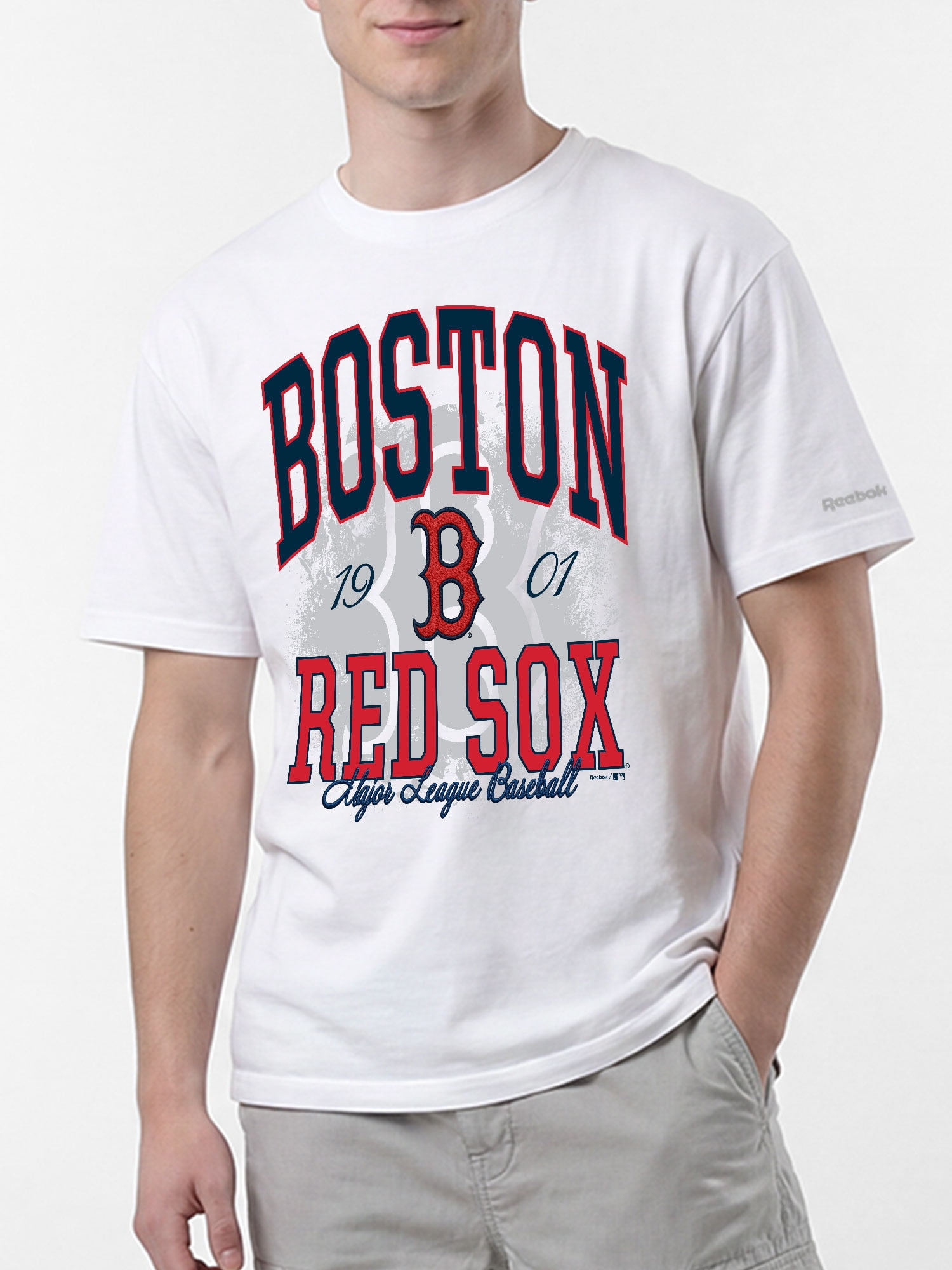 Boston Red Sox Reebok Mens White Heavyweight Mixed Media Crew Neck Short Sleeve T-Shirt