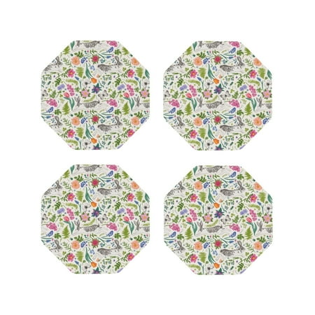 

Matuu Rabbit And Butterfly for Cup Coasters Set of 4 Leather Coasters Desk Coasters for Office Measures 4” x 4”-Octagon