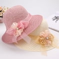 thumbnail image 5 of Women's Glitter Straw Sun Hat with 3D Floral Bowknot and Faux Pearl Accent Featuring Wide Brim Foldable Design Light Purple, 5 of 8