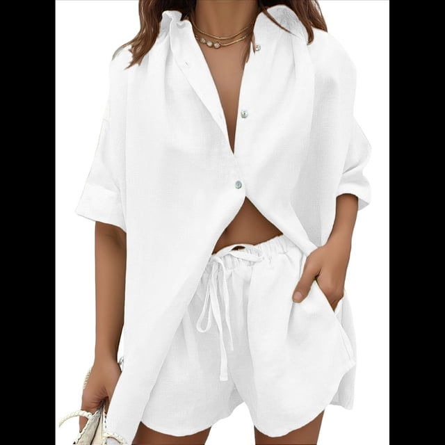 Conjunto de Chándal de 2 Piezas para Mujer, de Verano, con Top de Corta y Pantalones Cortos. M