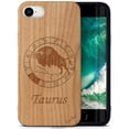 thumbnail image 1 of Case Yard Wooden Case Outside Soft TPU Silicone, Slim Fit Shockproof Wood Protective Phone Cover for Girls Boys Men and Women, Supports Wireless Charging Taurus Sign Design case for iPhone-SE, 1 of 7