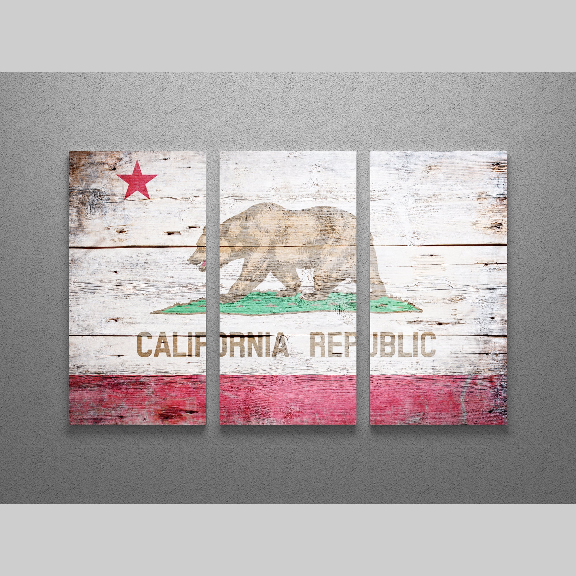 Republic of California Vintage Flag Canvas Triptych Print 48/"x30/"