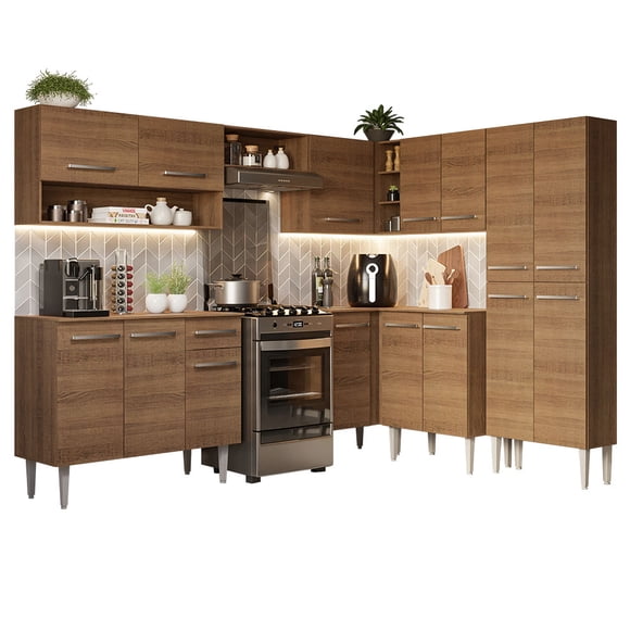Cocina Integral Completa Esquinera Madesa 417cm Emilly 02 - Marrón Madesa GCEM417002