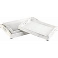 thumbnail image 1 of fafa-Vintage Rustic White Wood Nesting Serving Trays with Oval Cutout Handles, Set of 3, 1 of 4