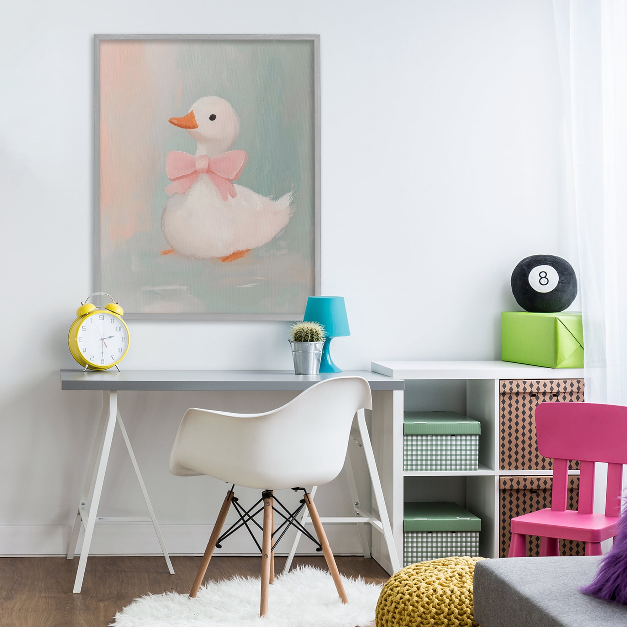 Stupell Industries Duckling Portrait with Bow Gray Framed Giclee Art, design by The Prints Vibe