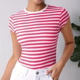 thumbnail image 2 of TSADFHJI Hauts et Robes d'Été Chemise Rayée Femmes Manches Courtes Col Rond T-Shirts pour Femmes Rayé Ajusté Tee Côtelé Extensible TTG, 2 of 7