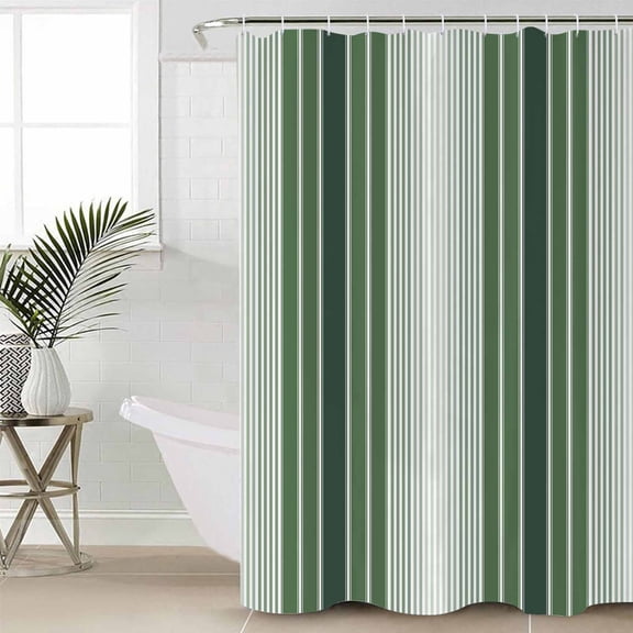 Dark Green Ombre Stripe Small Stall Shower Curtain, Waterproof Shower Curtains for Bathroom, Farmhouse Simple Striped Washable Fabric Cloth Bath Curtain for Bathtub Decoration with Hooks 36x72 Inches