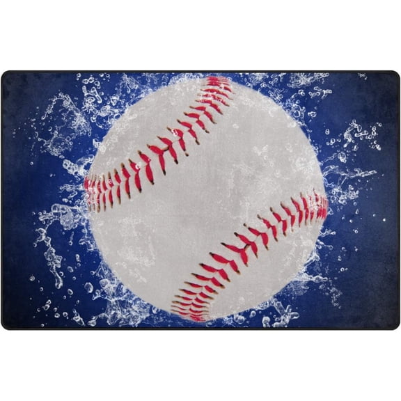 SKYSONIC Lightweight Soft Area Rugs Baseball in Splashing Water Floor Mat for Kids Playing Room Hardwood Floor Living Room Nursery Rugs, 60x39 in