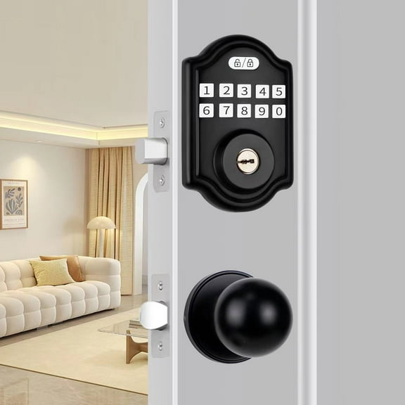 Keyless Entry Door Lock, Electronic Keypad Deadbolt with Door Knob, Deadbolt Smart Door Lock for Front Door, Front Door Lock Set, Auto Lock, Easy Installation, Black