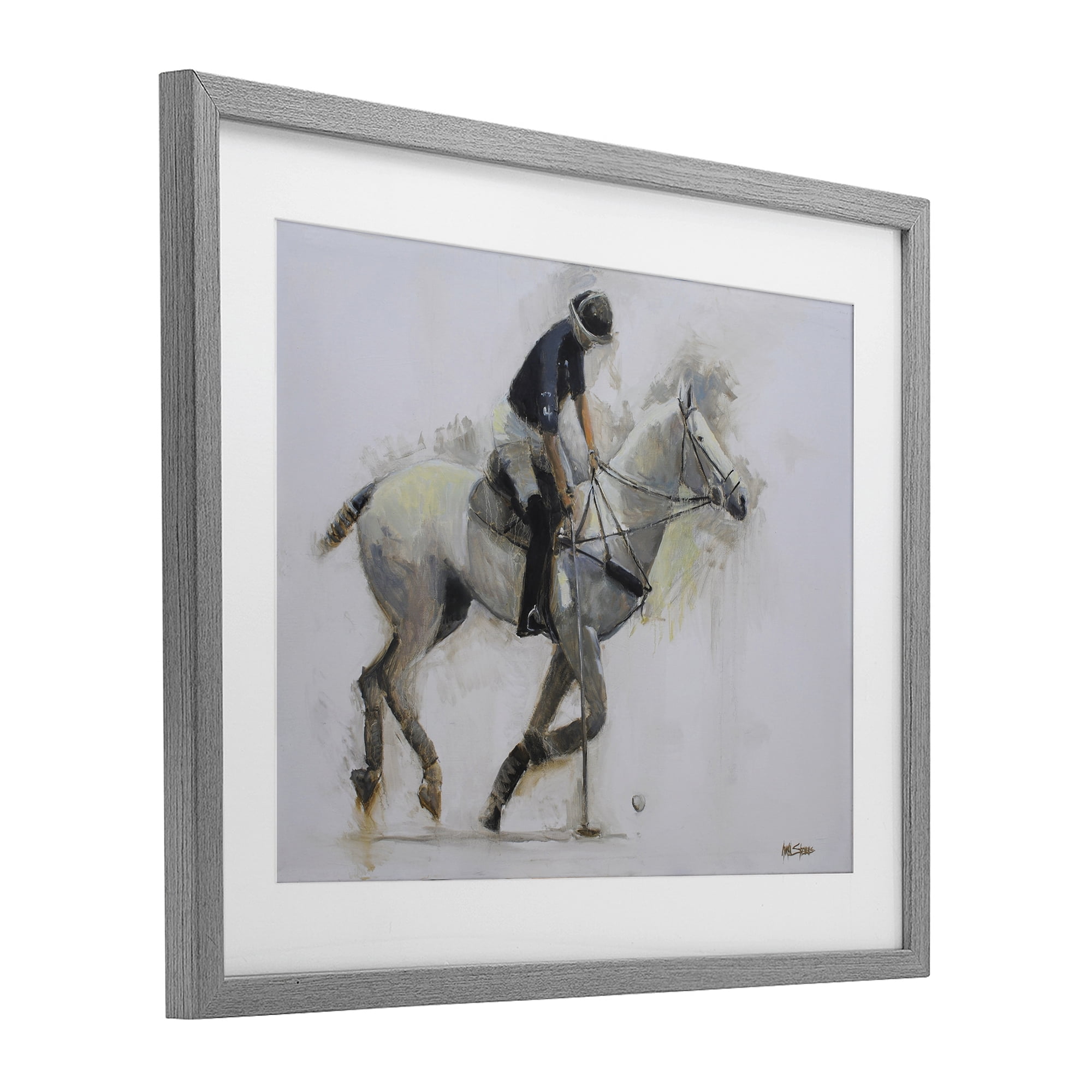 Stupell Industries Polo Rider in Motion Gray Framed Print Under Glass, design by Jadei Graphics