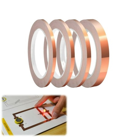 4-Pack Copper Foil Tape (0.2/0.24/0.3/0.4 Inch) 22Yd - Conductive Adhesive for Stained Glass, Guitar Repair, EMI Shielding, 4 Rolls x 22 Yards