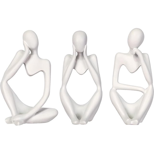 The Thinker Estatua Set Mini Estatua de Pensador Moderno para Estantería de Oficina en Casa 3 Piezas (Blanco)