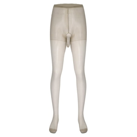 iEFiEL Mens Glossy Tight Footed Pantyhose Ultra Thin Stockings with Sheath Pouch Lingerie