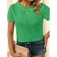 thumbnail image 3 of Am Direct Women's Eyelet Embroidery Short Sleeve Tops Shirts Solid Crewneck Retro Casual Holiday T-Shirts, 3 of 6