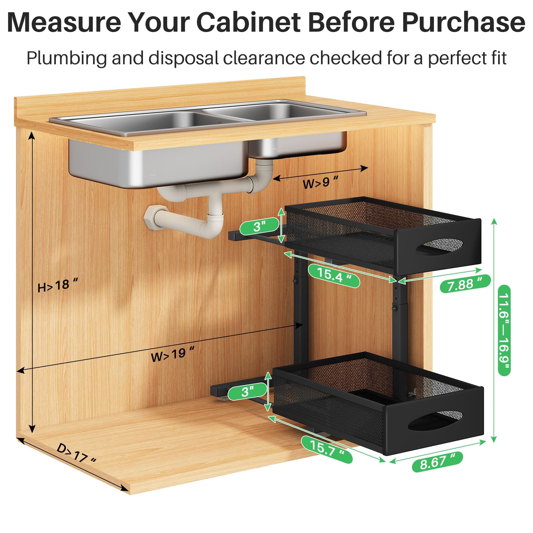 Under Sink Organizer  2 Tier Pull Out Cabinet Baskets With Sliding Drawers Slide Storage Shelf For Home Kitchen Bathroom Pantry Office Countertop(1 Pack)