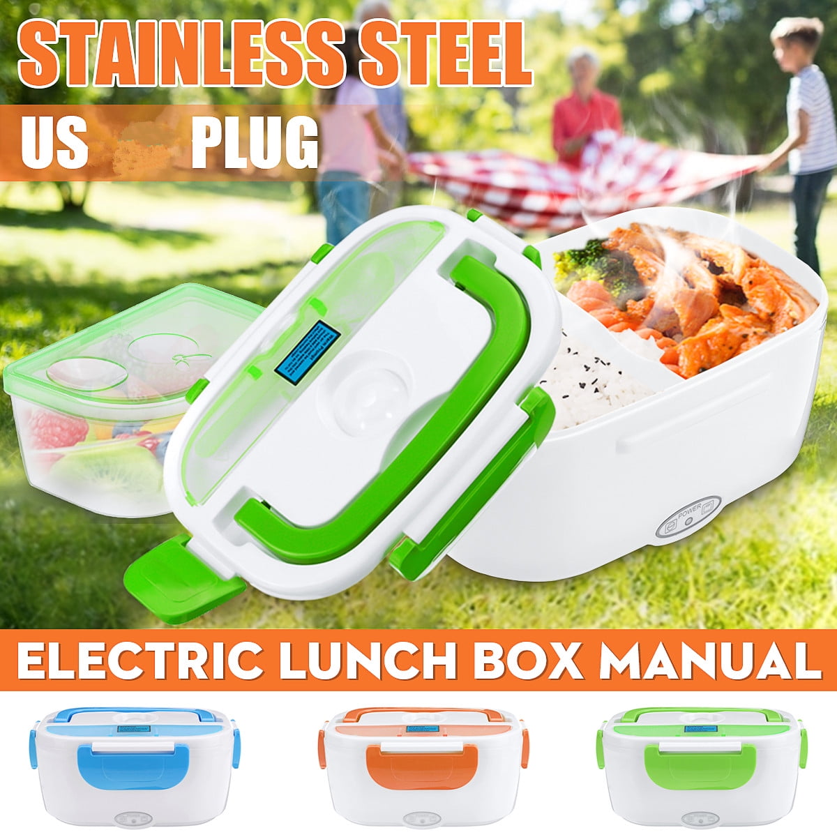 Stainless Steel Portable Electric Lunch Box Food Heater with Removable Container 