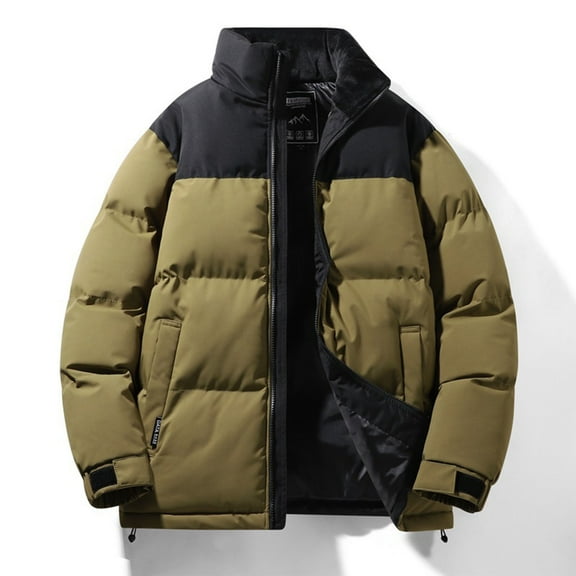 FDGIU Men's Quilted Puffer Coat, Stand Collar Thickened Winter Jacket, Thermal Insulated Windproof Parka for Men